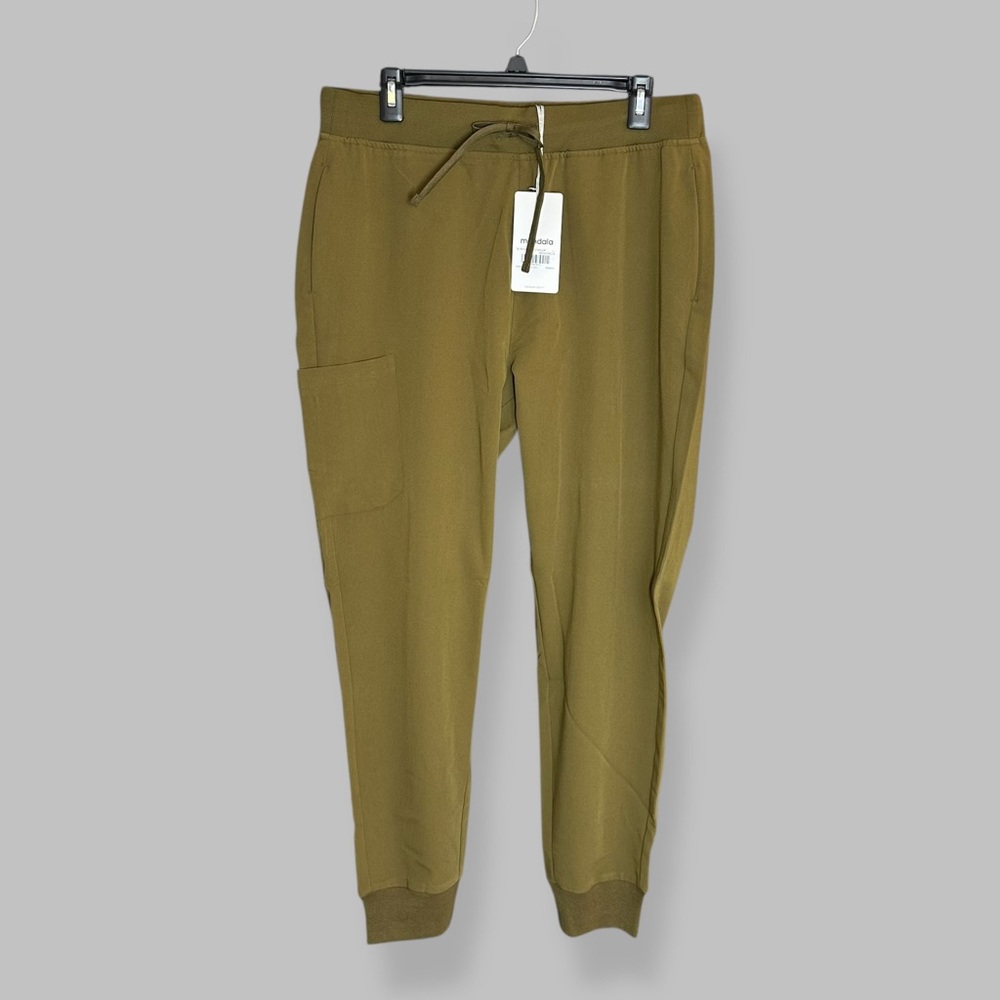 NWT Mandala Size Large High Waisted Drawstring Jogger Scrub Pant Olive Green - Picture 2 of 10